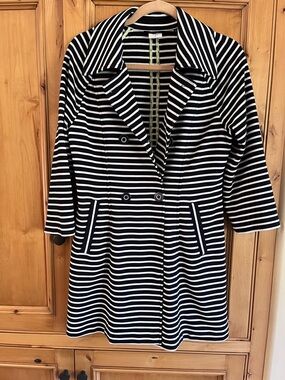 CAbi Navy Blue and White Striped Jacket